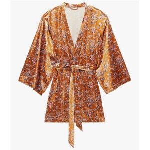 Savage X Fenty by Rihanna Floral Velvet Short Robe Kimono Sleeve Size M/L